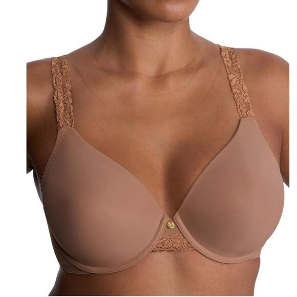 Natori Women's Body Double Lace Trim Full Fit Contour Bra Suntan Size 34DDD NEW - Picture 1 of 9
